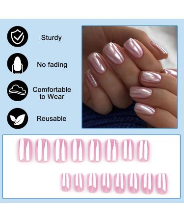 24 Pink Aurora Press-On Nails | Short Angular French Artificial Nails for Women & Girls | Full Cover Acrylic Nail Decorations - Buy Online on GoSupps.com
