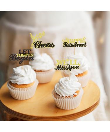 Ercadio 24 Pack Happy Retirement Cupcake Toppers Cheers Retired We'll Miss You LET the Fun Begin Cupake Toppers Picks Retirement Theme Farewell Birthday Party Cake Decorations Black Gold - Buy Online on GoSupps.com