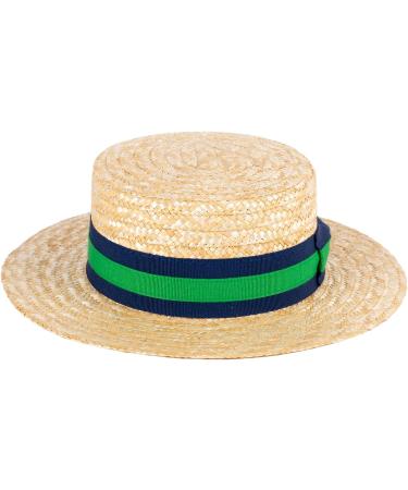 ZAKIRA Handmade Straw Boater Hat - Medium Size, Navy-Green Band | Made in Italy - Buy Online on GoSupps.com