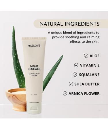MAELOVE Night Renewer - Glycolic Acid Anti-Aging Night Cream for Sensitive Skin | Exfoliating AHA Cream | Gluten-Free USA Made - 2.0 fl oz - Buy Online on GoSupps.com
