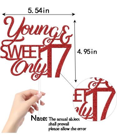 Young & sweet only 17 Cake Topper Girls Happy 17th Birthday Party Cake Decorations Dancing Queen Sweet 17 Anniversary Party Decor Supplies Red Glitter - Buy Online on GoSupps.com