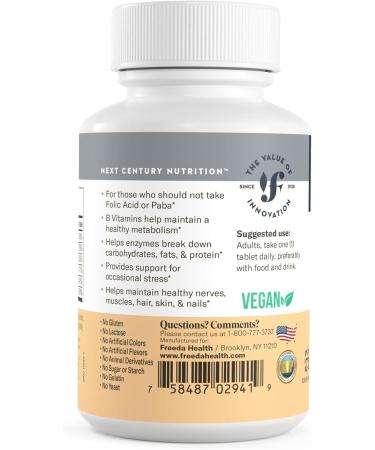 Freeda Vitamin B Complex No Folic No PABA - Super B Complex Kosher Vitamin Supplement with Vitamin B1 Vitamin B2 Vitamin B3 Vitamin B5 Vitamin B6 Vitamin B12 - Vit B Complex B for Women & Men (100 Ct) 100 Count (Pack of 1) - Buy Online on GoSupps.com