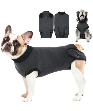Idomik dog-recovery suit for men and women alternative to e-neck band bowling surgical one-piece with urinating hole and strong Velcro fastener breathable dog surgery suit for Spay S (Chest Girth: 15.75 "-18.90") Gray