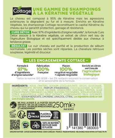 COTTAGE - Detox Cure Shampoo with vegetable keratin - Hair that gets greasy quickly - 97% ingredients of natural origin - 100% recycled bottle - 250ml - Buy Online on GoSupps.com