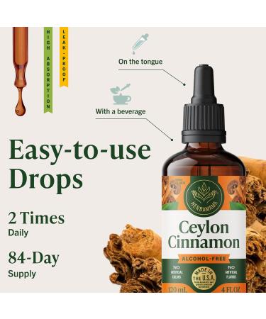 HERBAMAMA Cinnamon Drops - Vegan Antioxidant & Overall Support with Ceylon Cinnamon Extract Liquid Tincture - Non-GMO Alcohol & Sugar-Free Supplement 84-Day Supply 4 Fl Oz (Pack of 1) - Buy Online on GoSupps.com