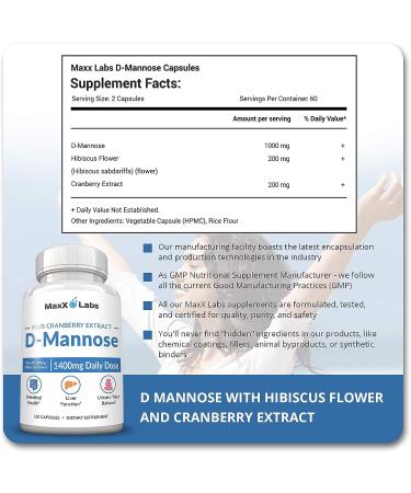 Fast Acting 1400mg D-Mannose Capsules with Cranberry Extract for UTI Relief - Gluten-Free & Non-GMO - Buy Online on GoSupps.com