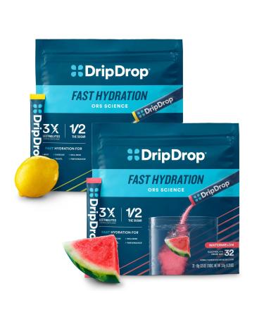 DripDrop Hydration - Electrolyte Powder Packets - Watermelon & Lemon Bundle - 64 Count