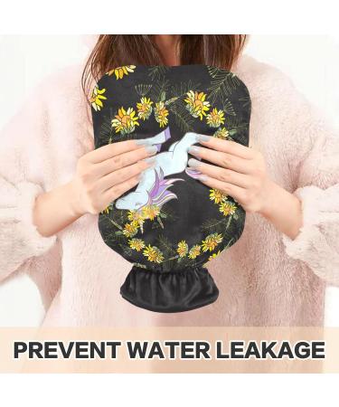 Hot Water Bottle 2L with Lid - Retro Flowers & Unicorn Design | Pain Relief Hand & Feet Warmer for Winter - Buy Online on GoSupps.com