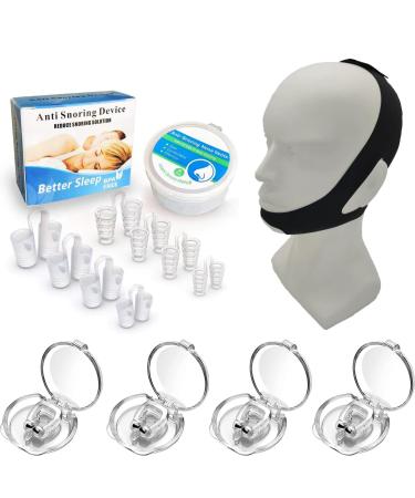 Anti Snoring Stop Snoring Kit 1 Anti Snore Chin Strap 4 Magnetic Nose Clips 8 Nasal Dilators Silicone Nasal Clips Snoring Solution Comfortable & Professional Reduce snoring-Sleep Improvement