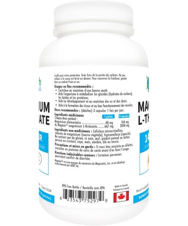 Earth Essentials Magnesium L-Threonate Magtein 2 000 mg per serving144 elemental Magnesium - BONUS Size 150 Veggie Caps (120+30 FREE) - Buy Online on GoSupps.com