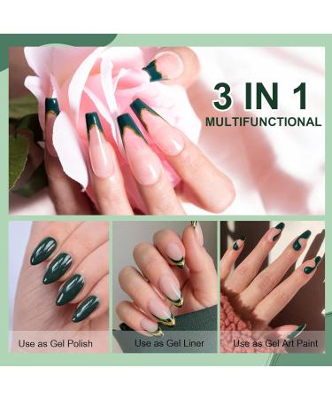Rechoo 2pcs Gel Liner Nail Polish - Dark Green & Gold Reflective Glitter 8ml UV Nail Art & DIY Designs - Buy Online on GoSupps.com