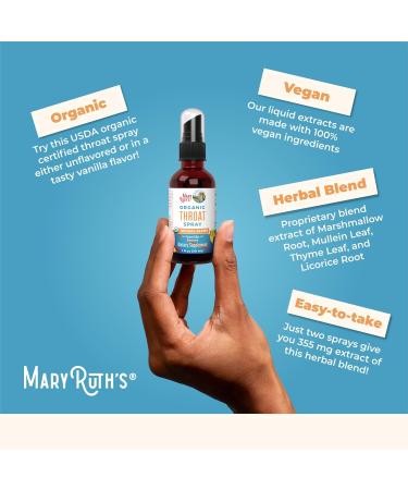 MaryRuth Organics USDA Organic Throat Spray with Mullein Leaf | Marshmallow Root & Licorice Root & Thyme Leaf | Vanilla | 4 Herbal Blend | Non-GMO | Vegan | Gluten Free | 1 Fl Oz | Up to 100 Servings - Buy Online on GoSupps.com