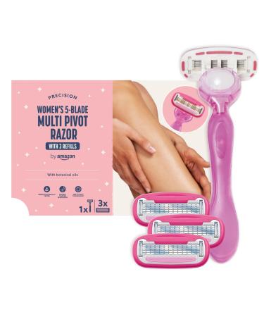 by Amazon Women's 5 Blade Razor with Multi Axis Pivot handle + 3 refills (Previously Solimo brand) 1 count (Pack of 1) 1 Razor 3 Refills