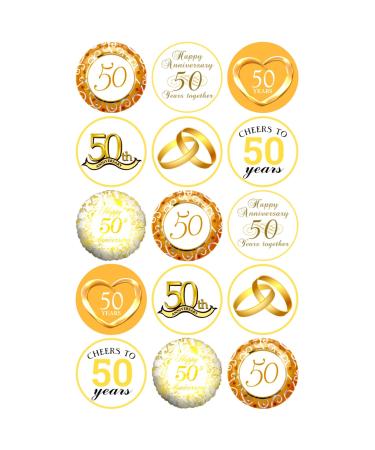 15 x 50th Wedding Anniversary Mix Edible Wafer Card Cupcake Toppers Cake Party Decorations