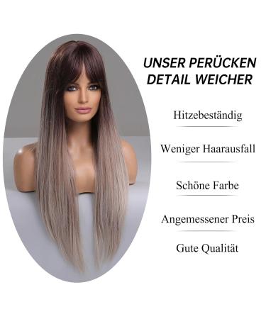 Buy Testar 28 Inch Ombre Brown Gray Wig - Long Straight Heat-Resistant Synthetic Fiber Wig for Women | Perfect for Daily Party & Cosplay Use - Buy Online on GoSupps.com