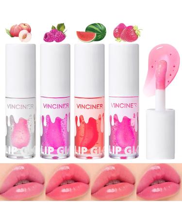Sitovely 4PCS Hydrating Lip Oil, Moisturizing Lip Oil, Non-Sticky Gloss Lip Balm, Fruit Flavored Lip Glow Oil, Lip Gloss, No-Sticky Gloss Lip Balm Lip Care, Tinted Lip Oil