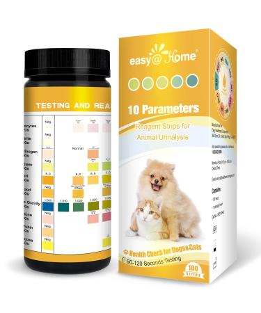 EasyHome Pet Urine Test: Vet-10 Urine Test Strips for Dogs & Cats 10 Parameters Animal Urinalysis Reagent Strips - Detect Urinary Tract Infection UTI Diabetes Bladder Kidney Liver Function 100 Counts