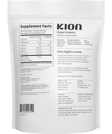 Kion Clean Protein | Grass-Fed & Pasture-Raised Whey Isolate Protein Powder | Smooth Vanilla | 30 Servings Vanilla 1.54 Pound (Pack of 1) - Buy Online on GoSupps.com