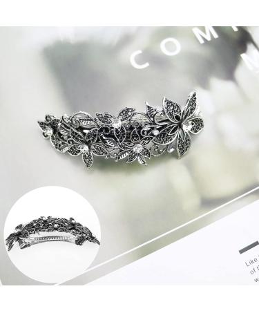 DonLeeving 2 Pcs Vintage Silver Leafy Barrette Antique Filigree Flower Crystal Barrette Metal Retro French Hair Clips For Women Girl - Buy Online on GoSupps.com