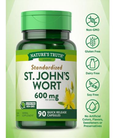 St Johns Wort Capsules 600mg - 90 Count Non-GMO Gluten Free Supplement by Nature's Truth - Buy Online on GoSupps.com