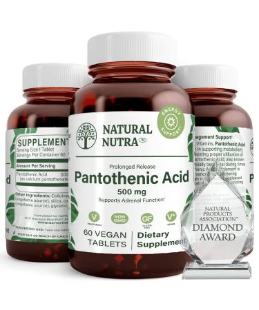 Natural Nutra Time Release Pantothenic Acid 500 mg, Vitamin B5 Supplement for Adrenal Support, Stress, Helps Break Down Fat and Carbodydrates, Metabolism and Energy, 60 Vegetarian Tablets 60 Count (Pack of 1)