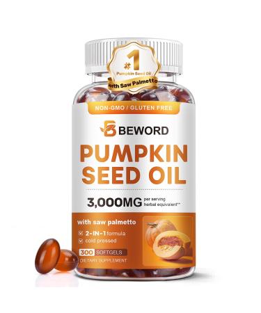 Pumpkin Seed Oil with Saw Palmetto Softgels 3000mg Per Serving 300/600 Softgels | Cold-Pressed with Essential Fatty Acids & Phytosterols | Supports Hair Urinary Bladder & Prostate Health | Non-GMO 300 Count (Pack of 1)