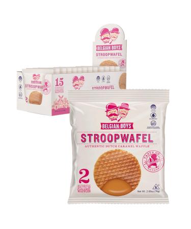 Belgian Boys Authentic Dutch Caramel Stroopwafel Duo, Two Waffle Cookies per Pouch, Individually Wrapped Snacks, Non-GMO, Non-Artificial, No Preservatives, Vegetarian Friendly (Case of 15) 30 Count