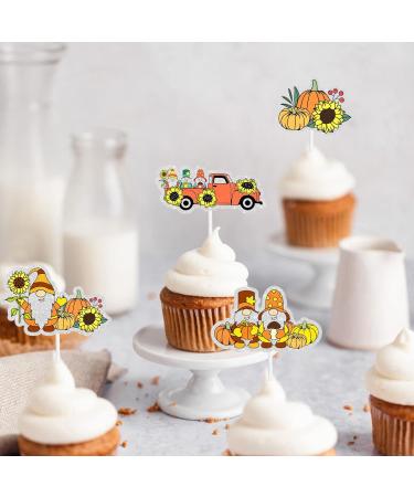 Fall Harvest Festival Party Cake Toppers 18-PC Set - Perfect for Fall Harvest Party Sunflower Pumpkin and Gnome Decorations - SugarGera 04 - Buy Online on GoSupps.com