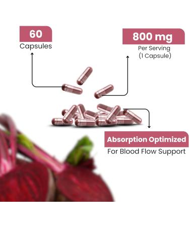 Beet Root Capsules 800mg Tablets | Heart Health, Blood Pressure Support Supplement for Natural Energy & Antioxidant Boost Extract Supplement(60 Vegan Capsules) - Buy Online on GoSupps.com