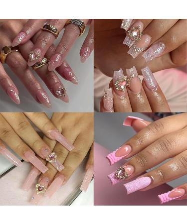 YOSOMK 24PCS Heart Nail Charms | White Pink 3D Pearls & Gems for Acrylic Nail Art Design - Buy Online on GoSupps.com