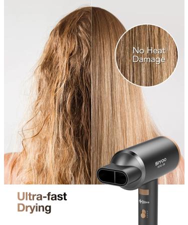 Siyoo 1600W Ionic Hair Dryer with Diffuser for Constant Temperature Hair Care - Lightweight Portable Travel Hairdryer in Grey Gold - Buy Online on GoSupps.com