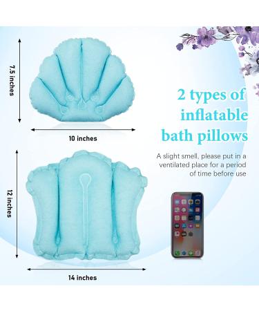 Inflatable Terry Cloth Bath Pillow Set - Neck Support & Spa Comfort in Large and Small Sizes - Blue - Buy Online on GoSupps.com