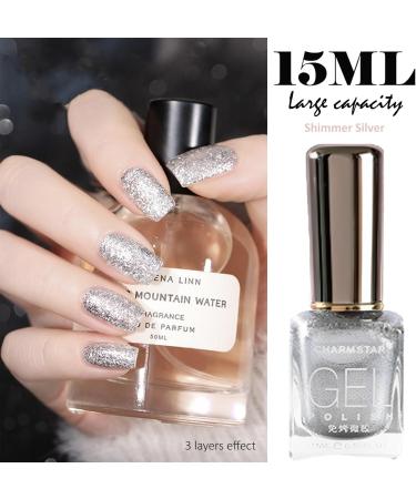 Nail Varnish Satin Silver Glitter Gel Nail Polish Sparkly Shimmer Long-lasting Quick Dry Nail Polish Low Odor Without UV Lamp Non-Toxic Formula Breathable For Woman Home DIY Nail Art Gift 15ml - Buy Online on GoSupps.com