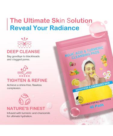 Turmeric & Kojic Acid Cleansing Pads - 40 Exfoliating Pads for Face & Body | Brightening Oil Balancing & Dark Spot Reduction with Vitamin C & B5 - Buy Online on GoSupps.com