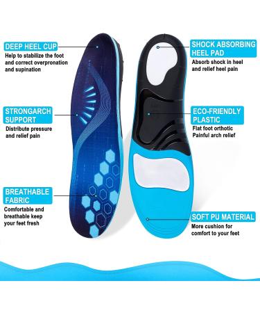 Plantar Fasciitis Arch Support Insoles - Men & Women, Flat Feet Orthotic Inserts for Arch Pain Relief - Shock Absorbing, High Arch Design (S: Men's 7-8, 220+ lbs) - Buy Online on GoSupps.com
