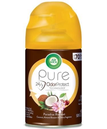 Air Wick Pure Freshmatic Refill Automatic Spray, Paradise Retreat, 1ct, Air Freshener, Essential Oil, Odor Neutralization, Packaging May Vary, 5.89 Ounce (Pack of 1) Paradise Retreat (Coconut/Almond Blossom/Cherry)