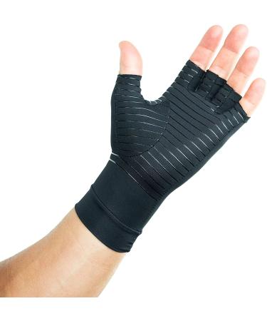Arthritis Compression Gloves for Women and Men for Pain Swelling and Rheumatoid//Fingerless Design/Carpal Tunnel/Computer Typing Gloves/Infused with Copper (Unisex) Large Large (1 Pair)