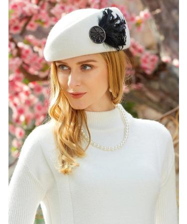 ORIDOOR Women's Vintage Wool Felt Flowers Bucket Hat - White | Church Wedding Fascinator - Buy Online on GoSupps.com