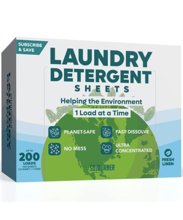 Eco Friendly Laundry Detergent Sheets (100 sheets 200 loads) Laundry Sheets - Plant based Free and Clear Laundry Strips for HE machine, travel, home clothes washing (Fresh Linen) 100 pack - Fresh Linen Scent