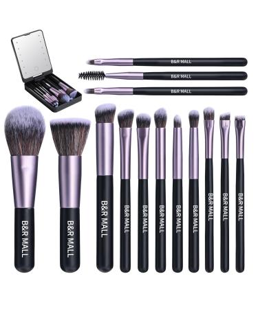 B&R MALL Makeup Brush Set with LED Mirror- Foundation Concealer Eyeshadow & More - Soft on Your Skin Lightweight & Perfect for Touch-Ups and On-the-Go Makeup (Purple Black). Makeup brushes