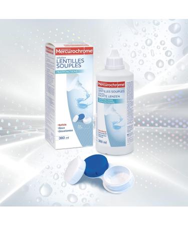 MERCUROCHROME - Solution Lentilles Souples - Nettoyage - D contamination - Rin age - Conservation - Humectage - Antid p t de prot ines - Etui inclus - 360 mL Incolore 360 ml (Lot de 1) - Buy Online on GoSupps.com