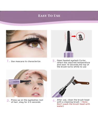 Heated Eyelash Curler - USB Rechargeable Waterproof Comb & LCD Display for Natural Long-Lasting Curls - Perfect for Women (Purple - Buy Online on GoSupps.com