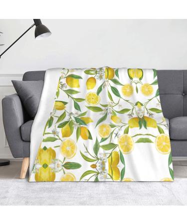 HAHAFU Fresh Tropical Lemons Throw Blanket Picnic Blanket Print Warm Absorbent Blanket For Bed Couch
