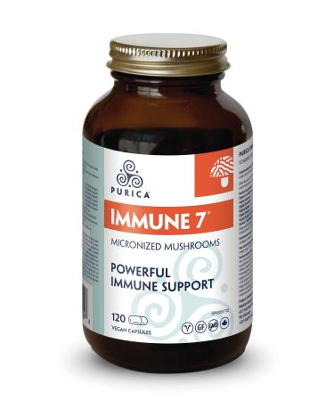 PURICA Immune 7 Mushroom Supplement Complex - Daily Immune Support with Turkey Tail Cordyceps Reishi Maitake Shiitake Sun Mushroom - 120 Capsules for Health & Vitality