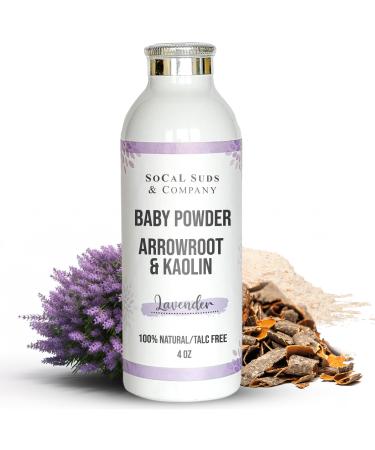 SoCal Suds & Company - Natural Baby Powder Talc-Free - Newborn Essentials with Arrowroot Powder Kaolin Aspen Bark Extract for Soft Soothing Protected Skin - Gentle Absorption - Lavender 4oz Lavender 4 Ounce (Pack of 1)