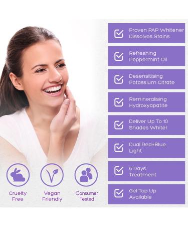 Billion Dollar Smile LED Teeth Whitening Kit - Peroxide-Free Ultimate Purple Pap Solution | Fast Results - Up to 10 Shades Lighter | Top Up Gel 3X 3ml - Buy Online on GoSupps.com