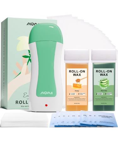 Roll on Wax Kit, AVAII Wax Roller Kit for Hair Removal, Super Easy to Use Roll on Wax Warmer with Aloe Vera & Honey Soft Wax Cartridge for Brazilian Legs, Home Roller Waxing Kit for Women Men Sensitive Skin Green