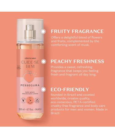O Botic rio Cuide-se Bem Peach Body Splash Floral Fruity Fragrance Mist with Peach Notes 6.7 Ounce (200ml) - Buy Online on GoSupps.com