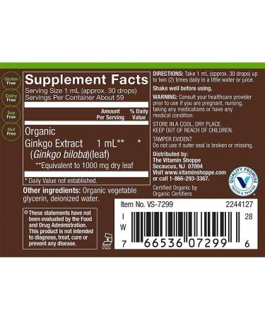 Organic Liquid Ginkgo Alcohol-Free Memory & Circulatory Support (2 fl. oz.) - Buy Online on GoSupps.com