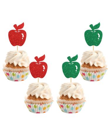 INNORU Apple Cupcake Toppers Fruit Apple Cake Toppers Baby Shower Birthday Wedding Party Decoration Supplies Pack of 24 Green & Red Glitter